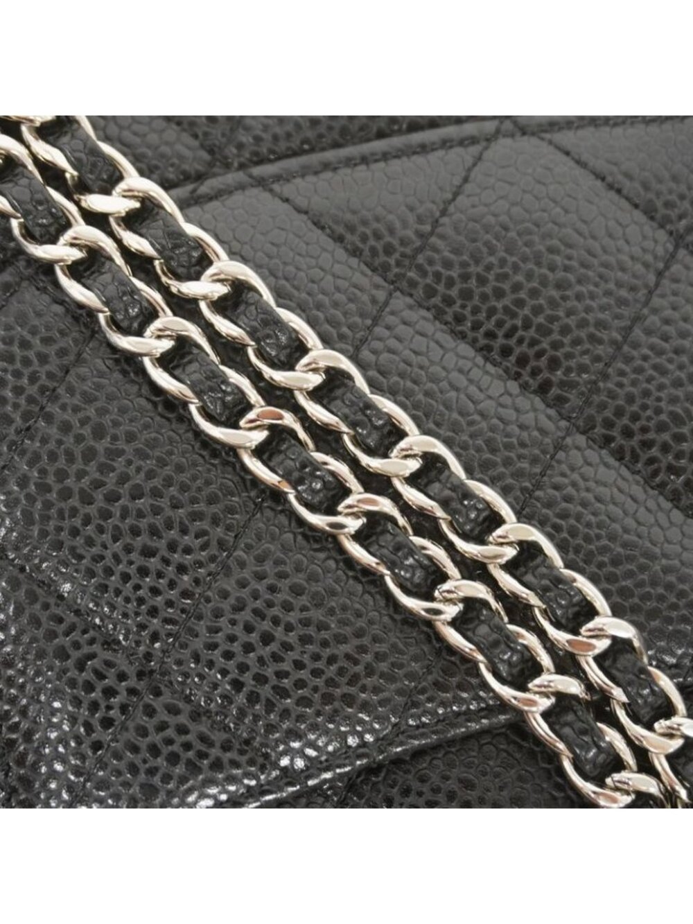 Chanel Shoulder Wallet Quilted Caviar Leather Black Silver - Picture 7 of 10